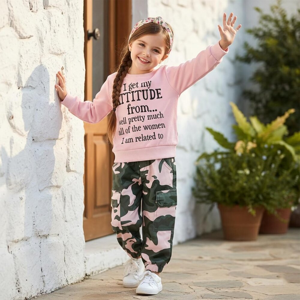 Toddler Girls Clothes 2T 3T 4T 5T Fall Outfits Baby Pullover Sweatshirt & Camouf - Picture 3 of 7